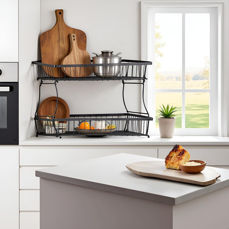 HOSY 2 Tier Steel Basket, Standing Storage Rack Ideas for