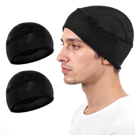 Ouligay 2 Packs Cooling Skull Caps for Men Women Mesh Breathable Skull Caps for Sports Lightweight Quick Dry Motorcycle Cycling Cap Helmet Hard Hat Liner Black