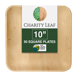 Charity Leaf Compostable 10" Square Palm Leaf Dinner Plates (50-pack) | Premium, 100% Natural, Disposable, Heavy Duty | Perfect for Parties, Weddings & Catering Events
