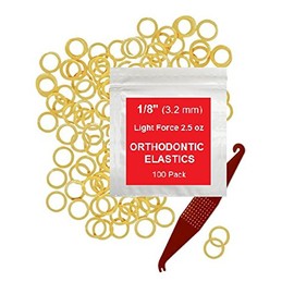 Orthodontic Rubber Bands for Braces - Premium Quality Elastic Teeth Rubber Bands for Braces, Fix Tooth Gaps, Dreadlocks, Includes Free Elastic Placer- Light Force 2.5 oz, 1/8 Inch, Natural (100 Pack)