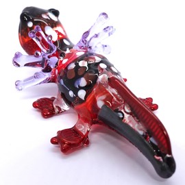 Sansukjai Axolotl Miniature Hand Blown Color Glass Art Figurines Animals Collectible Gift Home Décor (Red Black)