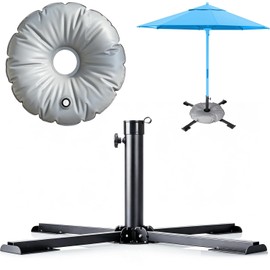 Warmfay Folding Parasol Stand for Pipe Diameter 24 to 32 mm, High-Quality Steel Umbrella Stand with Weight Bag for 12 Litres Sand/Water, Parasol Stand for Patio or Beach