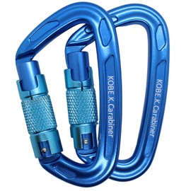 Kobe Kagayaki Carabiner, CE Certified, Load Break: 5291 lbs (2400 kg/24 kN), Aluminum, Weight 2.0 oz (57 g), Auto Locking, Twist to Unlock, [Set of 2], Color: Light Indigo/Chive Green