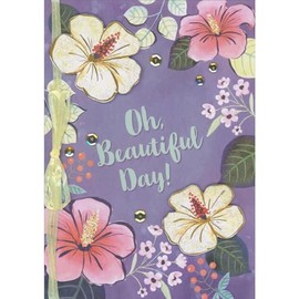 Designer Greetings Oh Beautiful Day: 3D Die Cut Flowers, Sequins and Ribbon on Purple Floral Background Hand Decorated Easter Card