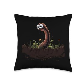 Earthworm Kawaii Farming Composting Vermiculture Earthworm Worm Lover Farmer Composter Throw Pillow, 16x16, Multicolor