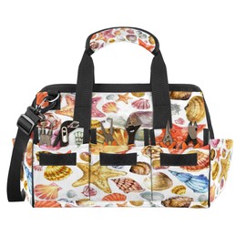 Seashell Starfish Pattern Tool Bags for Plumbers Electricians Handymen Tool Tote Bags Heavy Duty Wide Mouth Tool Organizer Bag With Adjustable Strape 14.8-Inch