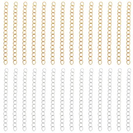 Beebeecraft 100Pcs 2 Colors 2 Inch Bracelet Chain Extender 18K Gold & Sterling Silver Plated 304 Stainless Steel Tail Extension Chain for Jewelry Making Necklace DIY Crafts