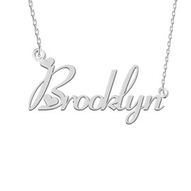 GR35Z9 Brooklyn Name Necklace Silver for Women Dainty Stainless Steel Initial Pendant Jewelry for Mom