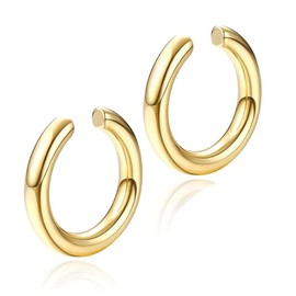 Ear Cuff for Women, Fake Piercing Ear Cuff Earrings Cartilage Earrings Gold Sparkling Round Without Ear Hole for Women and Girls, 16 mm, 18 mm (Packaged), Metal, No Gemstone