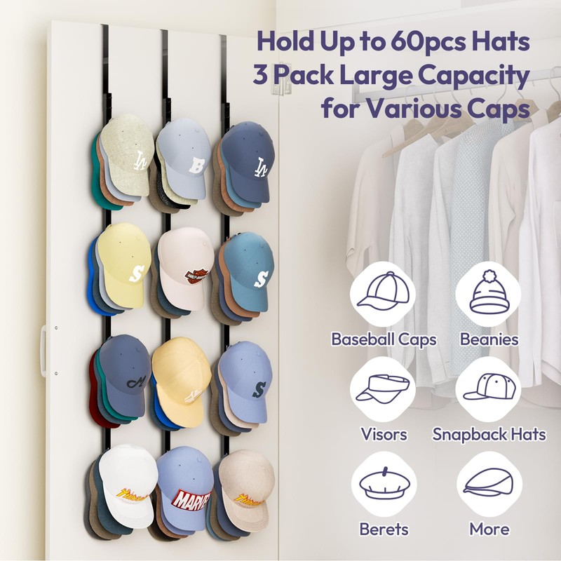 SWTYMIKI Over Door Hat Rack - 3 Packs Metal Hanging