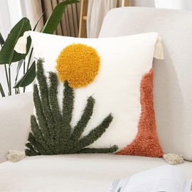 Merrycolor Boho Throw Pillow Covers 20x20 Inches,Soft Woven Tufted Pillow Covers Square,Abstract Sun Pillow Case for Sofa Bedroom Living Room 1 Pcs
