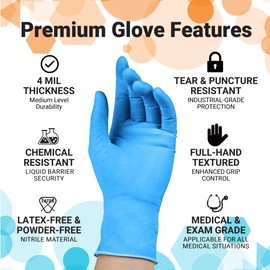 ASAP Blue Nitrile Gloves Disposable Latex Free - 4 Mil, Powder Free, Food Safe, Kitchen & Medical Gloves - Durable Rubber Cleaning & Tattoo Supplies (Large, 100 Count)