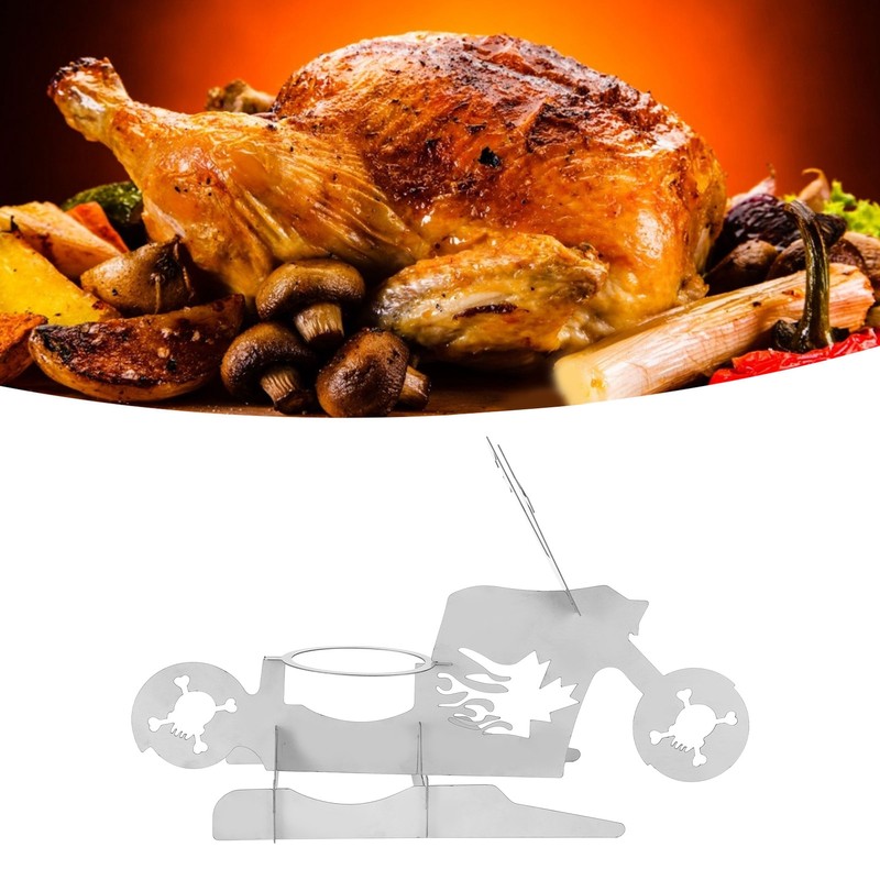 Stainless Steel Chicken Stand Removable Portable MotorcycleShape BBQ Roaster Stand