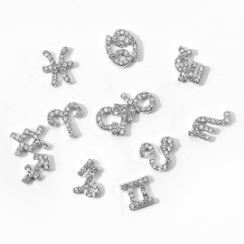 SILPECWEE 24pcs 3D Zodiac Nail Charms Silver Zodiac Sign Nail Letters Alloy Nail Jewels Constellation Nail Art Charms Hollow Nail Studs Nail Rhinestones Nail Decoration for Acrylic Nails