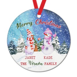 Custom Christmas Snowman Family Christmas Ornaments for Tree Winter Tree Snowing Christmas Stocking Filling Gift to Child Christmas Eve Party Decorations Ornament