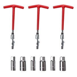 Eruceky 3-Piece Spark Plug Socket Set, Spark Plug Wrench Set, T-Handle Spark Plugs, Socket Wrench, Connection Spark Plugs, for Car and Motorcycle Spark Plug Remover (Red)
