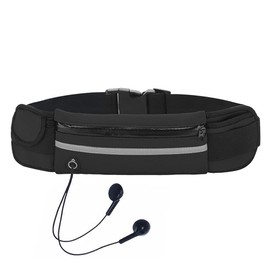 Running Bum Bag, Adjustable Running Belt Waist Packs, Workout Fanny Pack, Ultra Light Waist Pouch, Fitness Waist Phone Holder, Sports Money Zip Belt Waistband Bag with Headphone Port