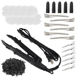 GlamorDove Hair Extension Tool Kit Profession Fusion Heat Iron Connector US Plug 100g Keratin Beads Heat Shield Guards for Keratin Bonding Tool Weft Extension Hair Styling (Black)
