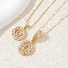 Alphabet Pendant Full Diamond Rock Candy 26 Letters Necklace for Women Copper Inlaid Zircon Plated Real Gold Round Flower Alphabet Set cadena mujer:_O_Gold