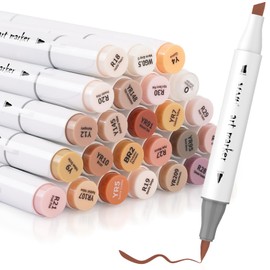 SFAIH Skin Tone Alcohol Markers Brush Tip - 25 Portrait Color Markers for Drawing, Coloring - Fast-Drying, Blendable Ink Marks for Artist Adults - Refillable Ink