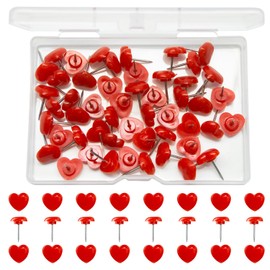 50 Pcs Push Pins, Heart Thumb Tacks, Cute Push Pins for Wall, Corkboard, Bulletin Board, Maps, Office Home Decorative (50, Red)