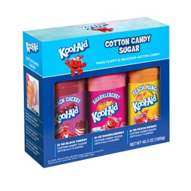 Nostalgia Kool-Aid Cotton Candy Flossing Sugar Party Kit 3-Pack, Black Cherry, Sharkleberry, Peach Mango, 3-16 oz bottles - 48 total ounces - Bottles of Cotton Candy Sugar Mix