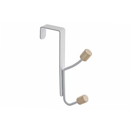 Iron Powder Coated Over The Door 2 Hooks Wooden Knob - Set of 4, Hooks, White, Iron, 0.8 x 2.56 x 6.69