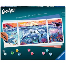 Ravensburger CreArt Dolphins at Sunset Paint by Numbers Kit for Adults - 23577 - Painting Arts and Crafts for Ages 14 and Up