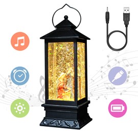 Eldnacele Nativity Musical Snow Globe Lantern Lighted Lamp USB Lined in Swirling Glitter Water Lantern Lamp Christmas Nativity Decoration Hurrican Light Timer 12" (Nativity)