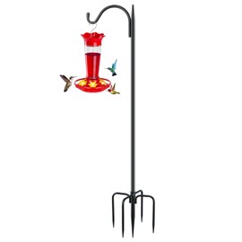 FEED GARDEN Short Shepherds Hooks for Outdoor, 48 Inch Bird Feeder Pole with 5 Prongs Base, Heavy Duty Shepherds Hook Garden Hook for Hummingbird Feeder, Hanging Lantern, Plant Baskets,1 Pack