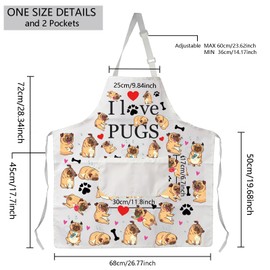ENSIANTH Pug Dog Aprons Pug Lovers Gifts Pug Kitchen Cooking Apron with Pockets I Love Pugs Apron Waterproof Gifts for Pug Owner Mom (I love pug apron)