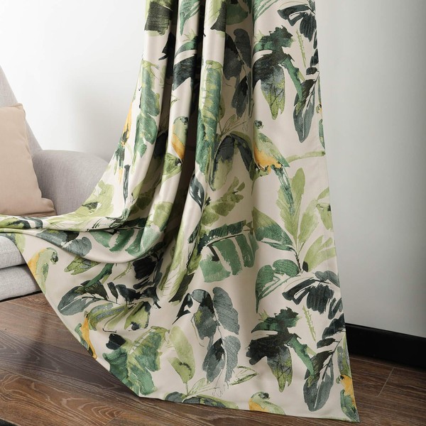 Leeva Linen Blackout Curtains for Dining Room, Thermal Insulated Trees