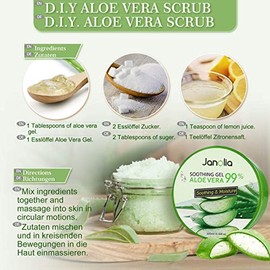 Janolia Aloe Vera Gel, 300 ml Aloe Vera Face Gel, Natural Aloe Vera Extract, Soothing and Moisturising, Sun Protection and Self-Tanner, for Face, Body, Sunburn