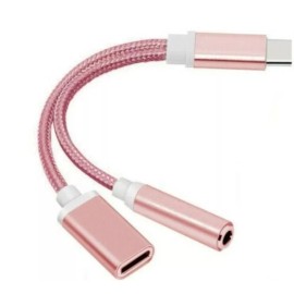 Unbranded Type C to 3.5 mm and Charger Headphone 2 in 1 Audio Jack USB C Cable Adapter  - Rose Gold