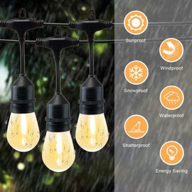 Banord 48ft Solar String Light Outdoor, USB Rechargeable Patio Solar Outdoor Lights with Waterproof & Shatterproof Solar Powered Bulbs for Backyard, Porch, Garden, Pool, Party, Cafe