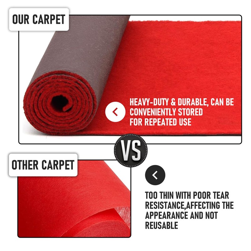 450GSM, 3ft x 20ft Red Carpet Runner for Party, Reusable