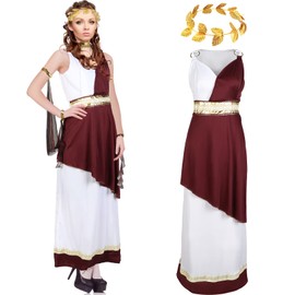 Haysandy 5 Pcs Imperial Empress Costume Greek Costume Set, Adult Toga Costume with Roman Leaf Crown Necklace Armband (XX-Large)