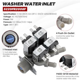Puxyblue 5220FR2008F Washer Water Inlet Valve Replacement Compatible for L-G Ken-more Washers -4 push-on outlets and 1 inlet - Replaces 5221ER1002B 1268512 AP4445613 PS3527431 EAP3527431