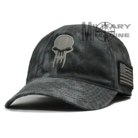 Kryptek Skull Hat Gray w/ US Flag side patch Tactical Operator Cap Military