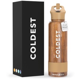 Coldest Insulated Water Bottle with Straw Lid - Stainless Steel Metal Insulated Bottle for Men & Women (Executive Wood, 40 oz)