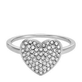 Fossil Sadie Glitz Heart Stainless Steel Ring with Crystals, Stainless Steel, No Gemstone