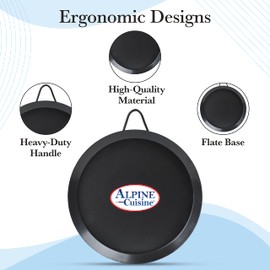 Alpine Cuisine Nonstick Round Comal Griddle 11-Inch - Black Carbon Steel Tortilla Comal with Single Handle - Durable, Heavy Duty Comal for Cooking - Even-Heating