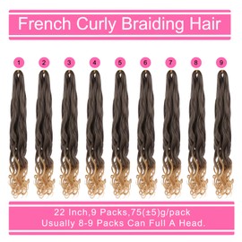 Leeven 9 Packs French Curl Braiding Hair 75g/Pack 22 Inch Pre Stretched Bouncy Braiding Hair Loose Wavy Crochet Braids Hair French Curls Synthetic Hair Extensions(22Inch/9packs/T27#)