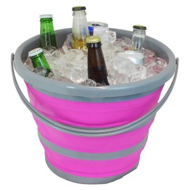Deluxe Foldable Silicone Collapsible Bucket, 2.65 Gallon – Portable Water Container for Camping, Cleaning & Storage, Pink