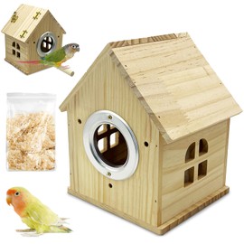 PINVNBY Parakeet Nesting Box Wooden Bird House for Cage Parrot Breeding Mating Box for Lovebirds Cockatiel Finch Cockatoo Canary and Small and Medium-Sized Birds (M: 7.91 * 6.3 * 5.82 inch)