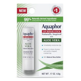 Aquaphor Barra de reparación de labios de inspiración natural con aloe vera y manteca de karité natural, bálsamo labial hidratante que alivia inmediat