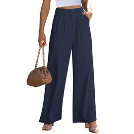 GRAPENT Women Work Pants Suit Pants Women Slacks Pants Business Casual Flowy Work Pants Slacks for Women Plus Size High Waisted Wide Leg Pants for Women Color Navy Blue Size X-Large Size 16 Size 18