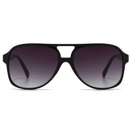 Long Keeper Retro 70s Polarised Pilot Sunglasses for Women Men Oversized Double Bridge Aviation Sunglasses Large Frame Vintage Shades UV400 Protection (Black Frame Gradient Grey Lens)