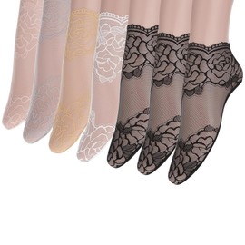 ClcIosis 7 Paar Socken Mit Rüschen Damen, Feinsöckchen Damen Nylon Socken Damen Feinstrumpfsöckchen(Weiß/Grau/Rosa/Schwarz/Hautfarbe)