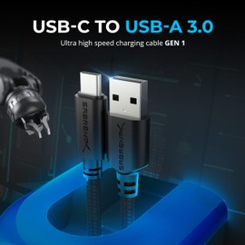 SABRENT [Paquete de 3 cables de sincronización y carga de 22AWG Premium USB-C a USB A 3.0 [negro] (CB-C3X3)